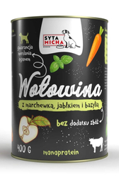 SYTA MICHA Wołowina z marchewką, jabłkiem i bazylią - mokra karma dla psa - 400 g