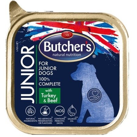 BUTCHER'S Functional Dog Junior indyk & wołowina - mokra karma dla psa -pasztet - tacka 150 g