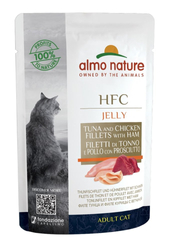 ALMO NATURE HFC Jelly filet z tuńczyka i kurczaka z szynką - mokra karma dla kota - 55g