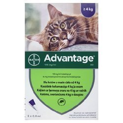 BAYER Advantage - krople na pchły dla kotów o masie ciała <4kg  -  0,4ml (4 sztuki)