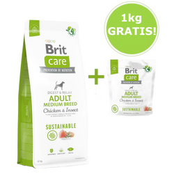 BRIT Care Sustainable Adult Medium Breed Chicken & Insect - sucha karma dla psa - 12 kg + Gratis!