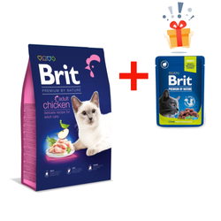 BRIT Dry Premium By Nature Adult Kurczak - sucha karma dla kotów - 300 g + GRATIS! 