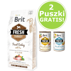 BRIT Fresh Turkey & Pea fit & slim - sucha karma z indykiem dla psów z nadwagą - 12 kg + 2 Puszki Gratis!