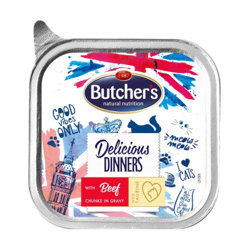 BUTCHER'S Delicious Dinners Kawałki z wołowiną w sosie - mokra karma dla kota - tacka - 100 g
