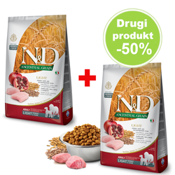 FARMINA N&D Ancestral Grain Chicken & Pomegranate Light Medium&Maxi - sucha karma dla psów - 2,5 kg + Drugi Produkt GRATIS!
