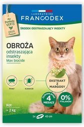 FRANCODEX Obroża dla kotów powyżej 2 kg odstraszająca insekty - 4 miesiące ochrony - 43 cm