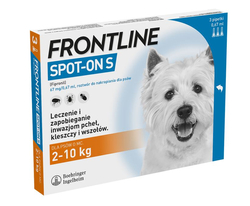 FRONTLINE Spot-On S 2-10 kg - preparat przeciwko pchłom i kleszczom dla psa - 3x0,67 ml