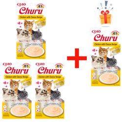 INABA Churu Kurczak z serem - przysmak dla kota - 4x14 g - 3 sztuki + GRATIS 