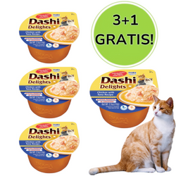 INABA Dashi Delights kurczak i tuńczyk w bulionie - przysmak dla kota - 3x70 g + 1x70 g Gratis!