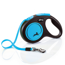 Smycz flexi automatyczna New Neon S taśma 5 m - dla psa do 15 kg, kolor niebieski