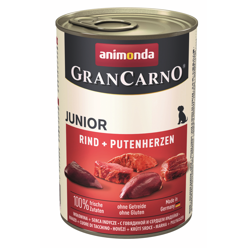 ANIMONDA Grancarno Junior - puszka wołowina i serca indyka 400g