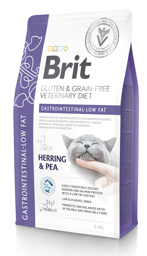 BRIT Grain Free Vet Diets Cat Gastrointestinal Low Fat Śledź & Groszek- sucha karma dla kota - 5 kg