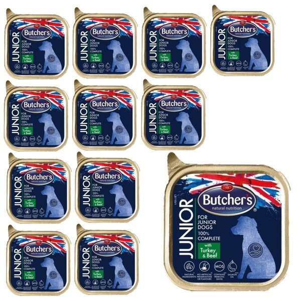 BUTCHER'S Functional Dog Junior indyk & wołowina - mokra karma dla psa -pasztet - tacka 12x150 g