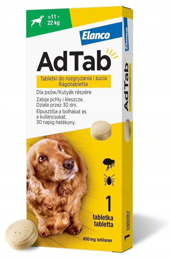 ELANCO AdTab Tabletka na pchły i kleszcze dla psa (>11-22kg) - 1x 450 mg