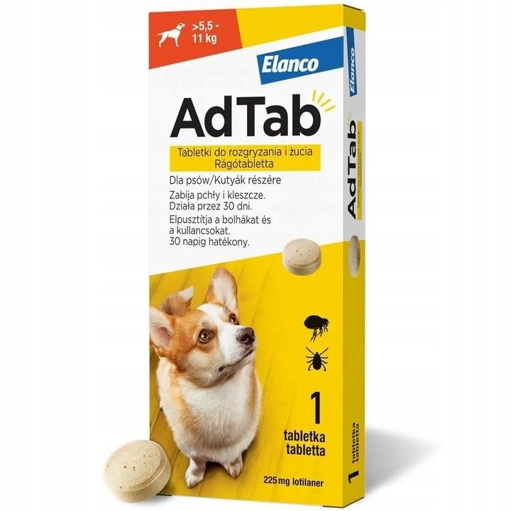 ELANCO AdTab Tabletka na pchły i kleszcze dla psa (>5,5-11 kg) - 1x 225 mg