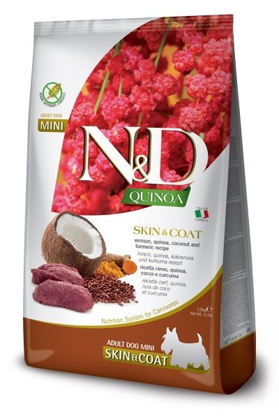 FARMINA N&D Quinoa Dog Skin&Coat Venison, Coconut Adult Mini - sucha karma dla psa - 2.5 kg