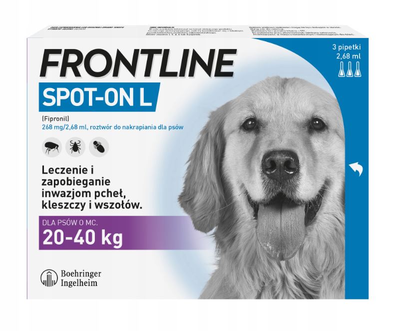 FRONTLINE Spot-On L 20-40kg - preparat przeciwko pchłom i kleszczom dla psa - 3x2,68 ml