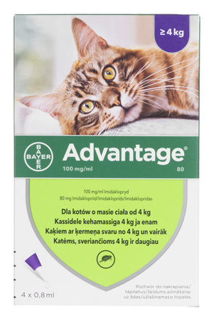 BAYER Advantage - krople na pchły dla kotów o masie ciała >4kg - 0,8ml (4 sztuki)