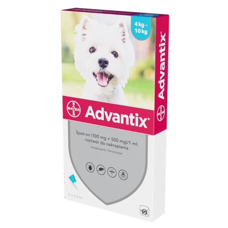 BAYER Advantix dla psów od 4 do 10kg pipeta 1,0ml (4 sztuki)