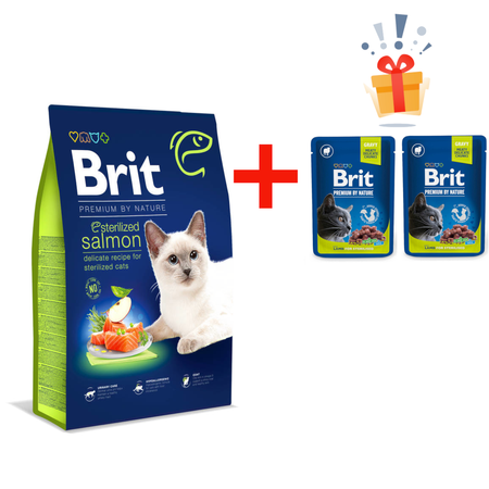 BRIT Dry Premium by Nature Sterilized z łososiem - sucha karma dla kotów - 800g + GRATIS!