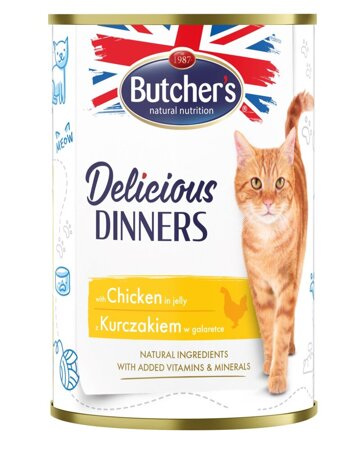 BUTCHER'S Delicious Dinners Kawałki z kurczakiem w galaretce - mokra karma dla kota - 400 g 
