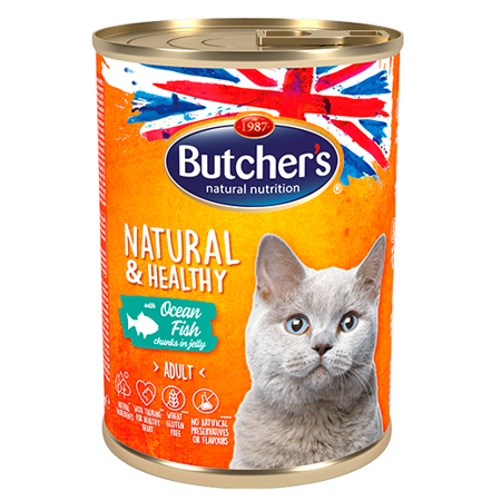 BUTCHER'S Natural&Healthy - mokra karma dla kota z rybą morską - kawałki w galaretce - puszka 400 g
