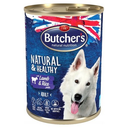 BUTCHER'S Natural&Healthy z jagnięciną i ryżem - mokra karma dla psa w formie pasztetu - puszka 1200 g