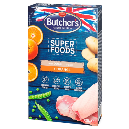 BUTCHER'S Superfoods Treats z kaczką i pomarańczą - przysmak dla psa - 320 g
