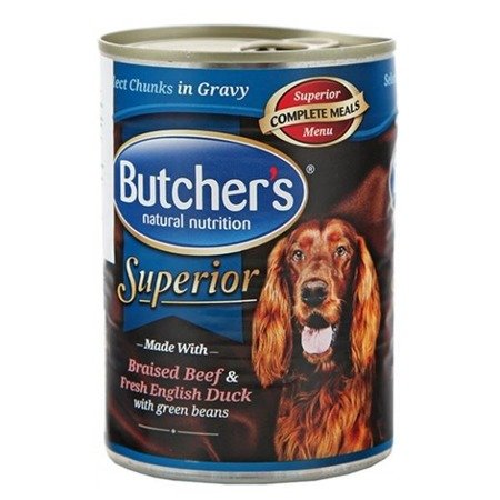 BUTCHER'S Superior z wołowiną, kaczką i zielonym groszkiem - kawałki w sosie 400g
