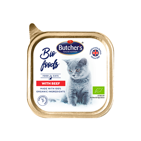 Butcher's BIO Foods Cat - Karma mokra dla kota dorosłego, z wołowiną - tacka 85 g