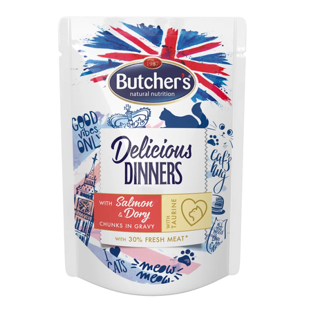 Butcher’s Delicious Dinners kawałki w sosie z łososiem i doradą - mokra karma dla kota - saszetka 100 g