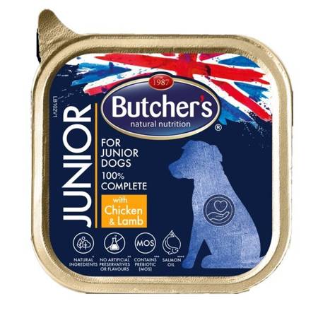 Butcher's Functional Dog Junior z kurczakiem i jagnięciną - mokra karma  dla psa w formie  pasztetu - tacka 150 g