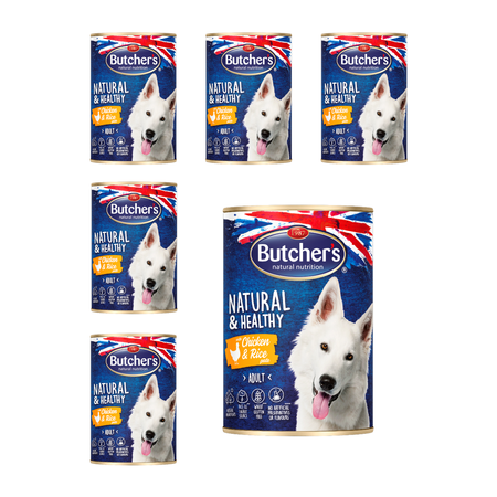 Butcher's Natural&Healthy Dog - mokra karma z kurczakiem i ryżem w formie pasztetu dla psa - puszka 6x390 g