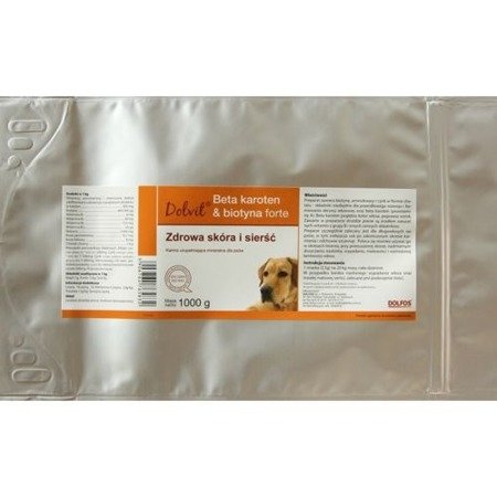 DOLFOS Dolvit Beta karoten & biotyna forte - preparat dla psów poprawiający kondycję skóry i sierści proszek 1kg
