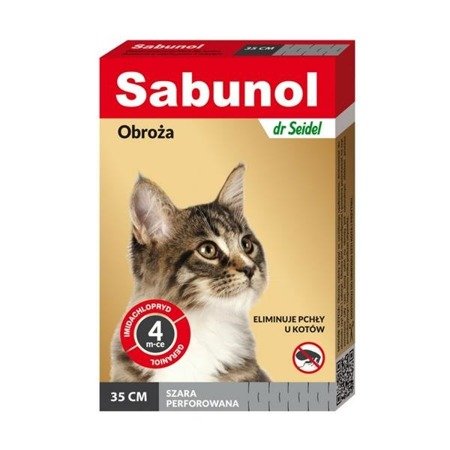 DR SEIDEL Sabunol - ozdobna obroża przeciw pchłom i kleszczom dla kota szara perforowana 35cm