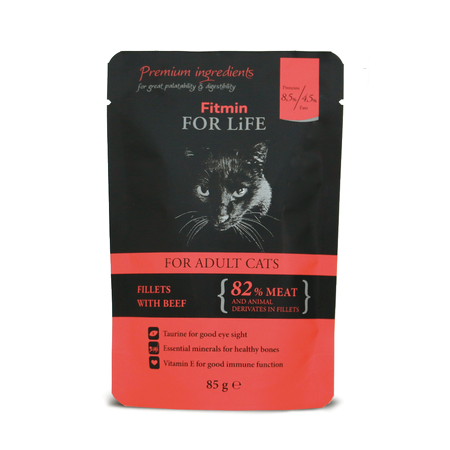 FITMIN For Life Cat Pouch Adult Beef - mokra karma dla kota - 85 g