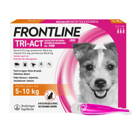 FRONTLINE Tri-Act Spot-On 5-10kg - preparat przeciwko pchłom i kleszczom dla psa - 3x1ml