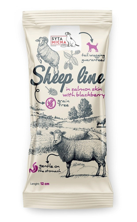 SYTA MICHA Sheep line Owca w skórze łososia z jeżyną - gryzak dla psa - 12 cm