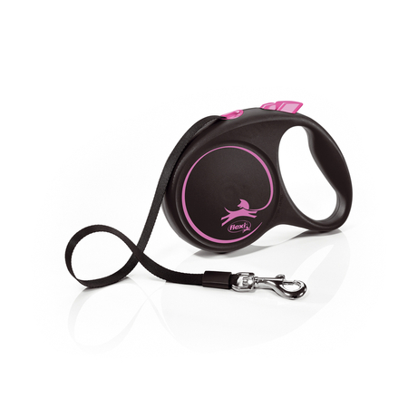 Smycz flexi automatyczna Black Design M taśma 5 m - dla psa do 25 kg, kolor różowy