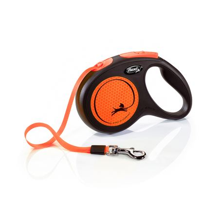 Smycz flexi automatyczna New Neon M taśma 5 m - dla psa do 25 kg, kolor pomarańczowy