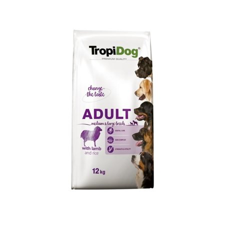 TROPIDOG Premium Adult Medium & Large Jagnięcina z ryżem - sucha karma dla psa - 12 kg
