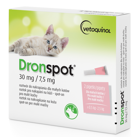 VETOQUINOL Dronspot - krople odrobaczające dla małych kotów - 30 mg/7,5 mg - 0.5-2.5 kg 