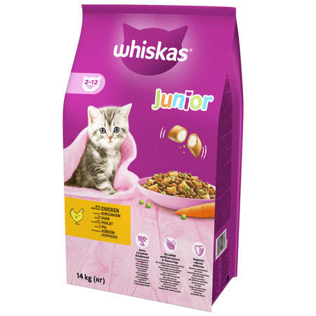 WHISKAS Junior z kurczakiem - sucha karma dla kota - 14 kg 